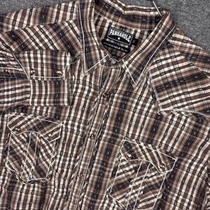 Panhandle Slim Shirt Men XL Brown Western Pearl Snap Cowboy Embroidered Cross‎